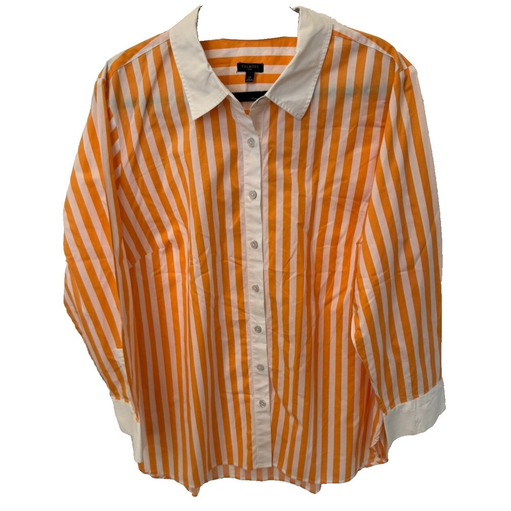 Talbots Plus Size 2X Orange & White Stripe Longer‎ Length Boyfriend Shirt